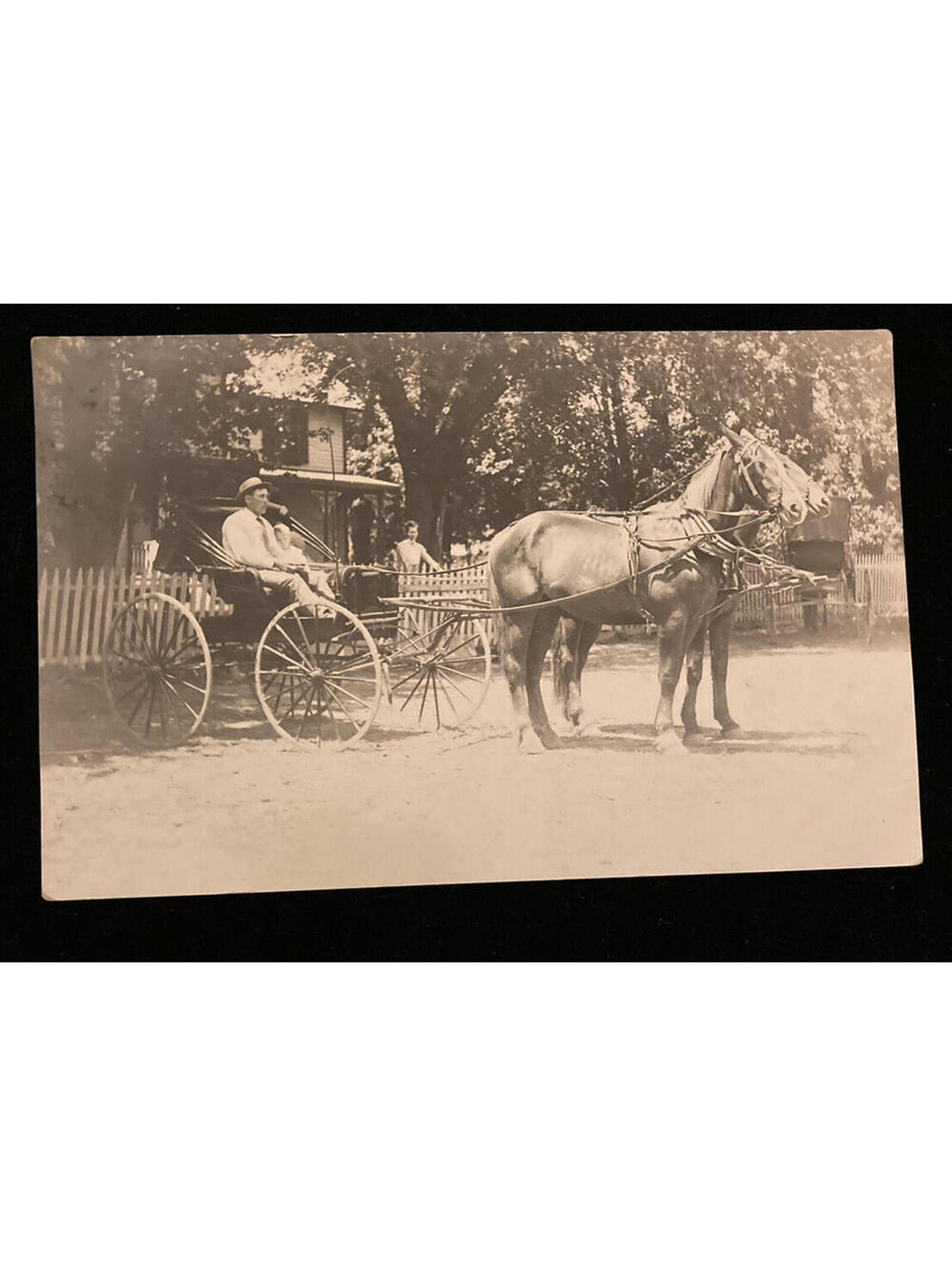 Family In Horse And Carriage In Front Of House RPPC Postcard